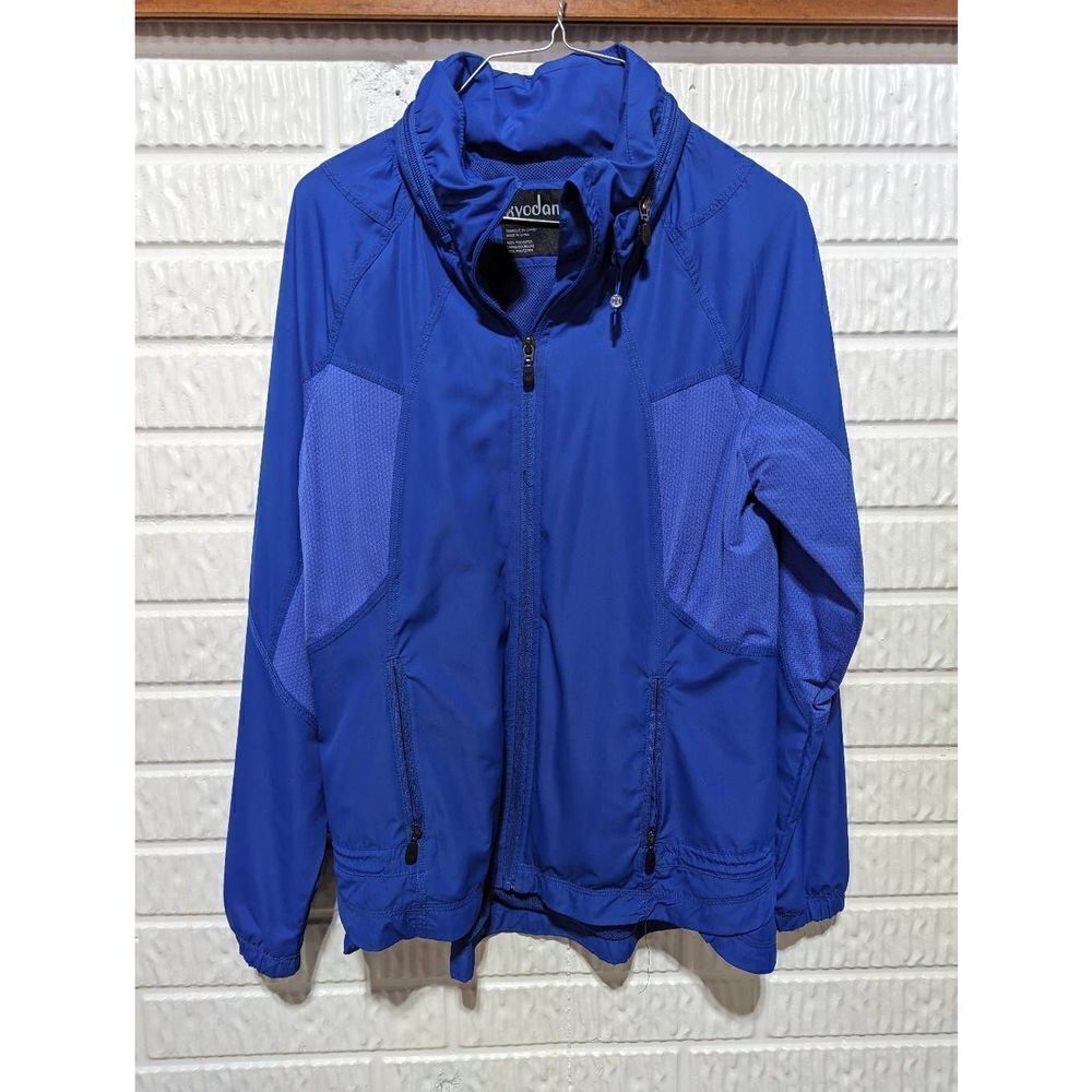 Kyodan Women's Bright Blue Soft Zip Retractable Hood Windbreaker Jacket Large